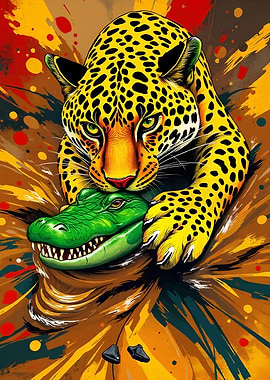 Jaguar vs. Alligator Wildlife