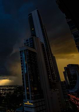 Cityscape at Dusk with storm