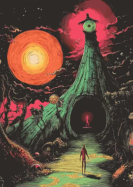 Surreal Landscape with Giant Eye