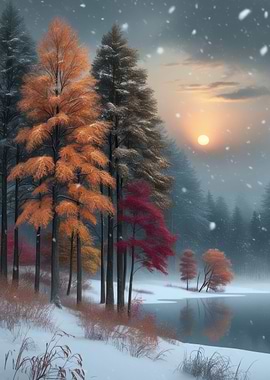 Snowy Forest Sunset