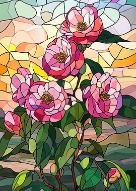 Stained Glass Camellia Flowers
