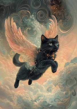 Black Cat with Wings | Fantasy cat tribute