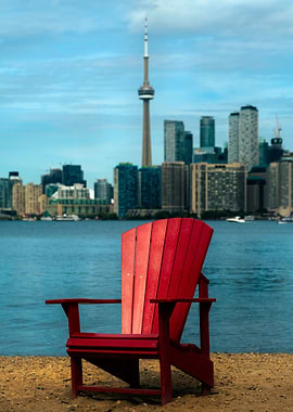 Red Chair by Lake Ontario, CN Tower