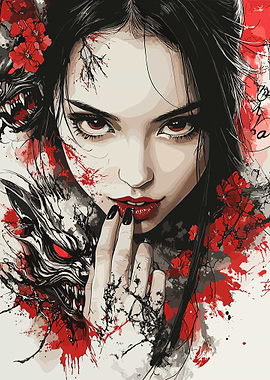 Red-Eyed Woman with Wolf