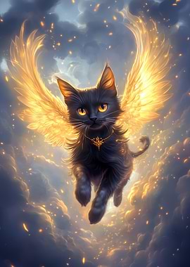 Black Cat with Golden Wings | Black Cat Poster