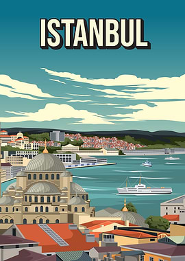 Istanbul Skyline Cityscape Travel Poster
