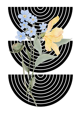 Floral Watercolor with Geometric Shapes