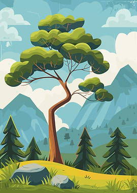 Mountain Landscape with Tree
