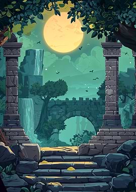 Stone Ruins Moonlight