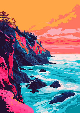 Retro Vibe Oregon Coast Illustration