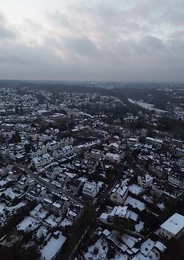 Snowy Suburban Aerial View