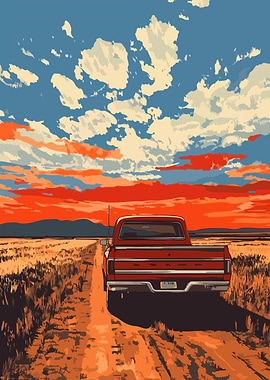 American Country Truck Minimalist Scene