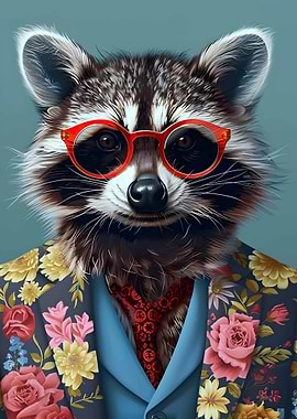 Raccoon in Suit and Sunglasses