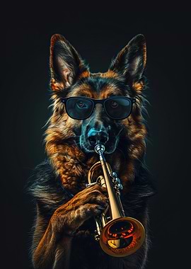 Cool Dog Playing Trumpet