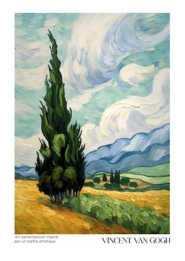 Van Gogh Cypress Tree Landscape