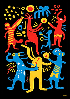 Abstract Tribal Celebration Vibrant Primal Art