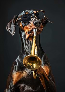 Dog Playing Trumpet