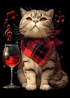 Cat with Wine and Music