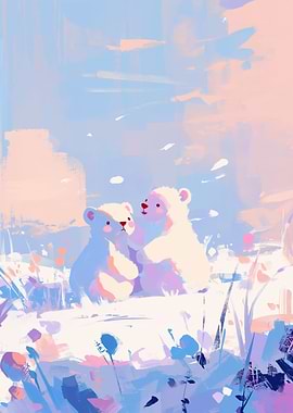 Two Polar Bears in a Snowy Landscape