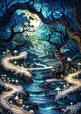 Moonlit Forest Stream