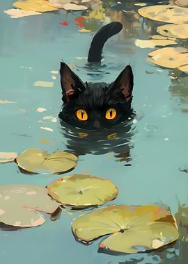 Black Cat in Water