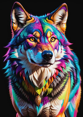 Rainbow Wolf Portrait