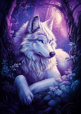 White Wolf in Forest
