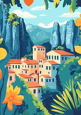 Meteora Greece Village Minimalist Art