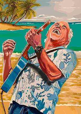 Man Playing Guitar on Beach