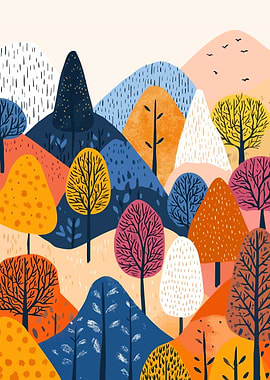 Colorful Forest Landscape Minimalist Illustration