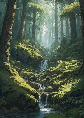 Misty Forest Waterfall
