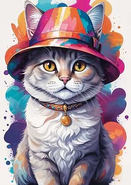 Cat in a Colorful Hat