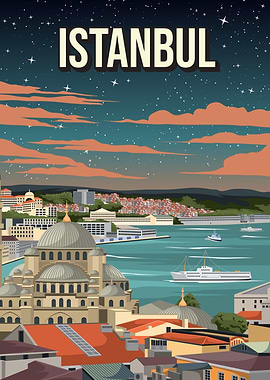 Istanbul Turkey At Night Cityscape