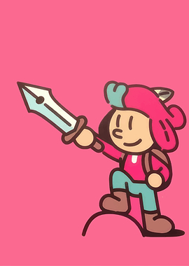Cartoon Character with Pen Sword