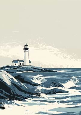 Lighthouse on Rocky Coast