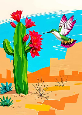 Hummingbird and Cactus