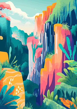 Vibrant Canyon Minimalist Landscape Art