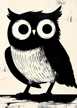Black and White Owl Illustration