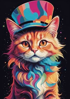 Colorful Cat with Hat