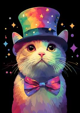 Rainbow Cat in Top Hat