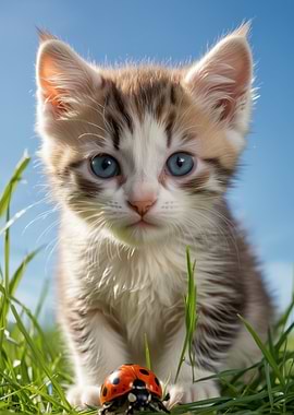 Cute Kitten with Ladybug