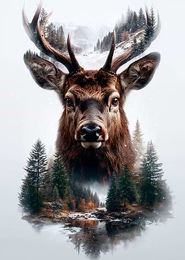 Deer in Winter Forest