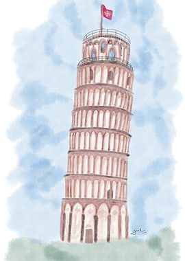 Leaning Tower of Pisa Watercolor