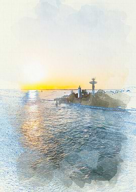 Lighthouse Sunset Watercolor