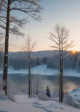 Winter Sunset Lake
