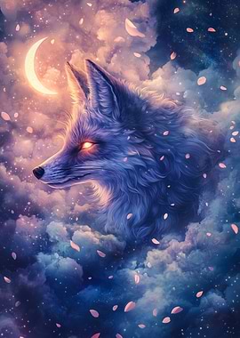 Mystical Fox in the Night Sky