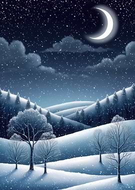 Snowy Night Landscape