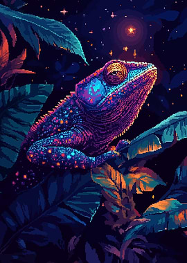 Chameleon Stars Retro Pixel Art