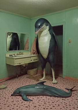 Penguin and Dolphin in Bathroom
