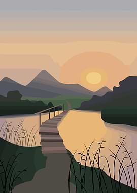 Sunset Bridge Landscape